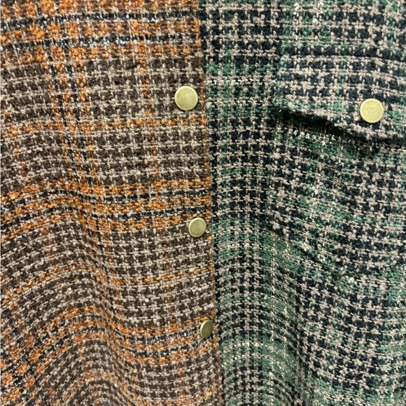 J.NNA Snap Down Tweed Plaid Contrast Longline Shacket - Picture 6 of 8